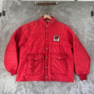 Vintage Upstream Jacket Mens XL Red Nylon Puffer AP Mufflers Pipes USA Workwear